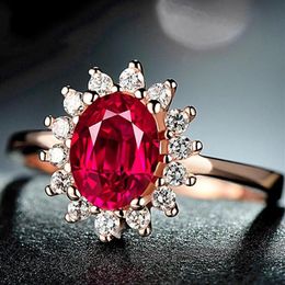 Cluster Rings Classical Ruby Gemstones Zircon Diamonds Rose Gold Color For Women Red Jade Crystal Royal Jewelry Bijoux Bague Gifts275s