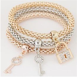 Key Locket Pendant Charm Braclets Bangles Women Layers Gold Colour Bracelets For Woman Punk Pulseras Jewellery Gifts Link Chain258W