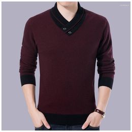 Men's Sweaters 100 Pure Wool Warm Sweater Thickened Autumn Winter Underlay Cashmere Knitwear Folded V-neck Slim Fit Men T-Shirt