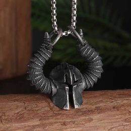 Pendant Necklaces Norse Mythology Odin Helmet Horn Pendant Metal Necklace Men's 3D Viking Amulets Punk Trend Jewellery Gift Accessories x1009