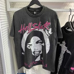 2024 новые мужские футболки с короткими рукавами, мужские и женские граффити, уличная одежда высокого качества, модная футболка в стиле хип-хоп, Hell Star Hellstar Shorttyu8