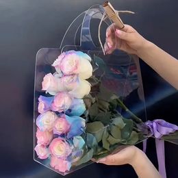 Gift Wrap Transparent Flower Bouquet Bag With Handle Fresh Wrapping Handbag Party Contatiner Packing Wedding Rose Box 231009