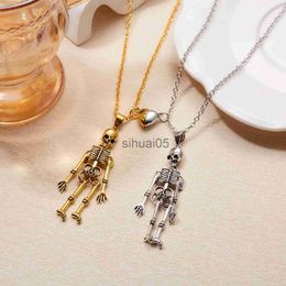 Pendant Necklaces Retro Punk Skeleton Ghost Pendant Necklace for Women Men Gothic Rock Skull Couple Necklace Hip Hop Party Halloween Jewelry Gifts x1009