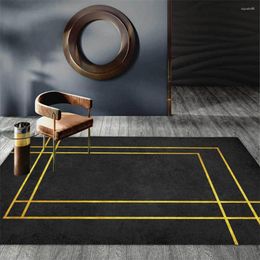 Carpets Nordic Luxury Black Living Room Carpet With Golden Line Geometric 3D Printed Bedroom Rug DT19