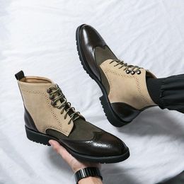 Boots 2023 Mixed Colors Brogue Style Men Ankle Pointed Toe Lace-up Strap Handmade Botas De Hombre A99