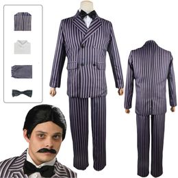 Tv Wednesday Addams Cosplay Gomez Addams Cosplay Costume Striped Suit Double Breasted Full Set Halloween Party Costumes for Mencosplay