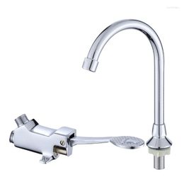 Bathroom Sink Faucets Foot Pedal Control Valve Faucet Kitchen Water Tap Vertical Basin Switch Single Cold HX6D