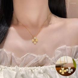 Chains 925 Sterling Silver Chalcedony Clover Necklace For Women Girl Zircon Fashion Lucky Design Jewelry Party Gift Drop