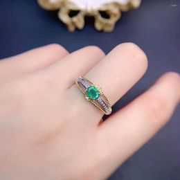 Cluster Rings Fine Jewellery Natural Gemstone Emerald 925 Sterling Silver Plated Platinum Women's Ring