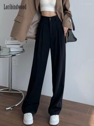 Women's Pants 2023 Black Suit For Women Korean 2 Buttons Wide Leg Trousers Vintage Streetwear High Fashion Office Ladies Work Bottoms
