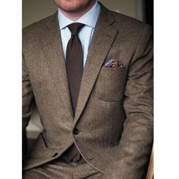 Men's Suits & Blazers Dark Brown Tweed Blazer Men Wool Herringbone British Style Custom Made Mens Suit Slim Fit Wedding For257s