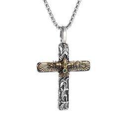 Pendant Necklaces Gold Colour Eagle Cross Pendant Necklace for Men and Women Creative Design High-end Jewellery Religious Amulet Gift x1009