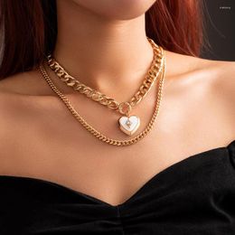 Chains Europe And America Fashion Ornament Personality Retro Punk Thick Chain Necklace Simple Multi-Layer Peach Heart Shell