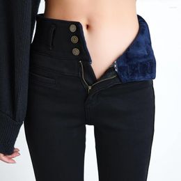 Women's Jeans High Waist Velvet Thick Female Winter Skinny Stretch Warm Pants Mom Black Denim Trousers With Fleece P125