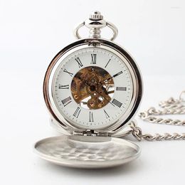 Pocket Watches 10pcs/lot Sell Steampunk Sivler Double Opened Mechanical Watch Roman Dial Men Women Gift Wholesale