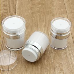 15 30 50g Pearl White Acrylic Airless Bottle Round Cosmetic Cream Jar Pump Cosmetics Packaging Bottles Tdggi