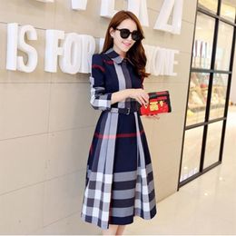 New Fashion Spring Summer Women Dress Long Sleeve Stand Collar Plaid Party Work Business Shirt Dresses Clothing 3 colors317c