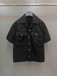 Men's Casual Shirts designer 2023 Summer Mens black cargo shirt stylish pocket stitching European size loose version of luxury short sleeved shirts VOFH