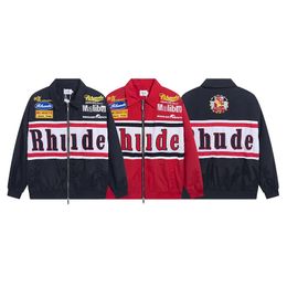 Men's Jackets 2023ss Black Red RHUDE Jacket Men Women 1 Quality Hip Hop Outerwear Badge Embroidered Lapel Rhude Windbreaker Coats 231009