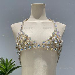 Women's Tanks Diamond Beaded Wrapped Chest Bra Y2K Top Sexy Body Chains Hanging Neck Fashion Night-Club Camisole Crop