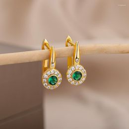 Hoop Earrings Green U-shaped Geometric Gold Plated Micro-set Zircon Female Punk Christmas Party Jewellery Accessories BFF