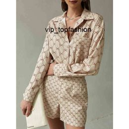 designer luxury Women's Tracksuits women's two piece set satin silk printed long sleeves V-neck summer dress High Waist Shorts casual shirt 2022