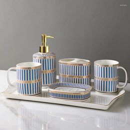 Bath Accessory Set Ceramics Bathroom Decoration Accessories Six-piece Suit Manual Outline In Gold Toothbrushing Cup El Restroom Wash