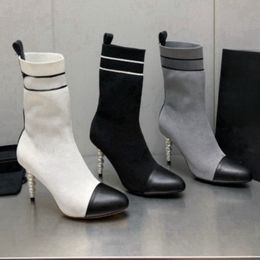 2023 Autumn/Winter New Classic Party Cowhide Fabric Elastic Wool Fabric Women's Elastic Boots