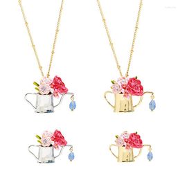 Chains Rose And Romantic Watering Can Pendant Necklace Brooch