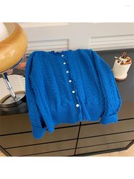 Women's Knits 90s Vintage Blue Cardigan Knitted Sweater Aesthetic Harajuku Korean Long Sleeve Apricot Jumper Top 2000s Clothes