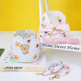 Obroże dla kotów prowadzą 1/Set Pies Wiązka i smycz Set Pet Cat Vest Velts with Bowknot Wyściełane PET ORDZY DO MAŁY PUPPY DY PSS CHIHUAHUA YORKIE CLARAR 231009