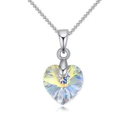 Mini Heart Necklaces Pendant Crystals From Swarovski For Women Girls Gift Silver Color Chain Kids Jewelry Decorations177G