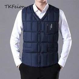 Men's Vests Mens Winter Vest Jacket Coats Warm Duck Down Filler 2021 Spring Autumn Arrived Male Slim Casual Waistcoat Blue Ar283j