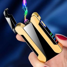 Lighters Creative Double Arc USB Lighter With LED Love Projection Luxury Rechargeable Flameless Plasma Cigarette Lighters Gift For Men YHLJ
