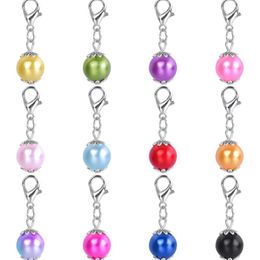 Fashion Charms With Lobster Clasp Alloy Dangle 12Color Imitation Pearl Diy For Jewelry Making Accessories size1.22*0.39"