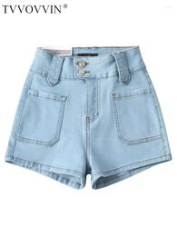 Women's Shorts TVVOVVIN High Waist Two Button Light Blue Denim 2023 Summer Spicy Girl Hip Slim Fit Fashion Pants AINQ