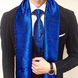 Scarves Fashion Men Tie Blue Jacquard Paisley 100% Silk Set Autumn Winter Warm Casual Business Suit Shirt Shawl Barry Wang1293S