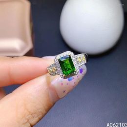 Cluster Rings KJJEAXCMY Fine Jewellery 925 Sterling Silver Inlaid Natural Diopside Ladies And Men's Luxury Simple Square Adjustable Gem Ring