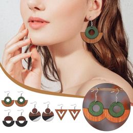 Stud Earrings Geometric Stitching Round Triangle Bohemian Double Wooden