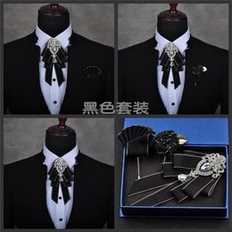 mens male fashion diamond high-end bow groom groomsmen wedding collar accessories tie rose brooch Pocket towel set 201028227N