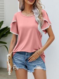 Women's T Shirts Anbenser Summer Women T-shirts Round Neck Tassel Tulip Sleeve T-Shirt Ladies Office Casual Short Tops Female Tee Shirt