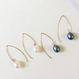 Dangle Earrings Real 14k Gold Filled Nature Pearl Earring- Freshwater 8 Mm Rice Shape Tear Drop High Luster