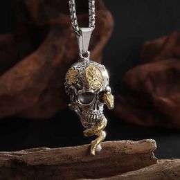 Pendant Necklaces Retro Gothic Snake Coiled Demon Skull Pendant Exorcist Amulet Necklace Men's Rock Party Punk Biker Jewellery Halloween Gift x1009