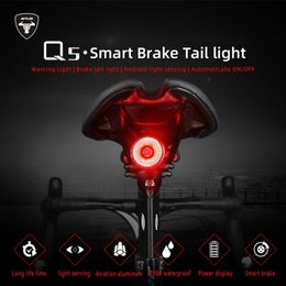 Bike Lights Bicycle Smart Auto Brake Sensing Light IPx6 Waterproof LED Charging Cycling Taillight Rear Accessories Q5 231009