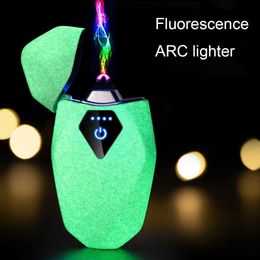 Lighters Diamond Dual ARC Electric Lighter Fluorescence Luminous Flameless Windproof Cigarette Lighters USB Charging Electronic Lighter R2PZ