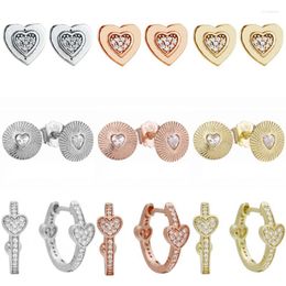 Stud Earrings 925 Sterling Silver Earring Rose Golden Shine Signature Alluring Hearts Fans Round For Women Fashion Gift Fine Jewellery