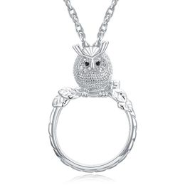 Magnifying glass necklace for reading women's fashion Owl pendant necklace Rhodium plated with crystal Magnifier necklace298S