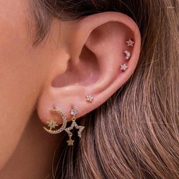 Dangle Earrings Exquisite White Zircon Cute Star Moon Set For Women Gold Colour Piercing Ear Stud Drop Earring Jewellery Wholesale