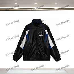 xinxinbuy Men designer Coat leather Jacket Paris Letter embroidery long sleeve women Black Dark Blue brown XS-L