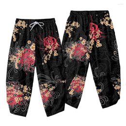 Männer Hosen Floral Gedruckt Harajuku Männer Hosen Kostüm Lose Mode Frauen Traditionelle Japanische